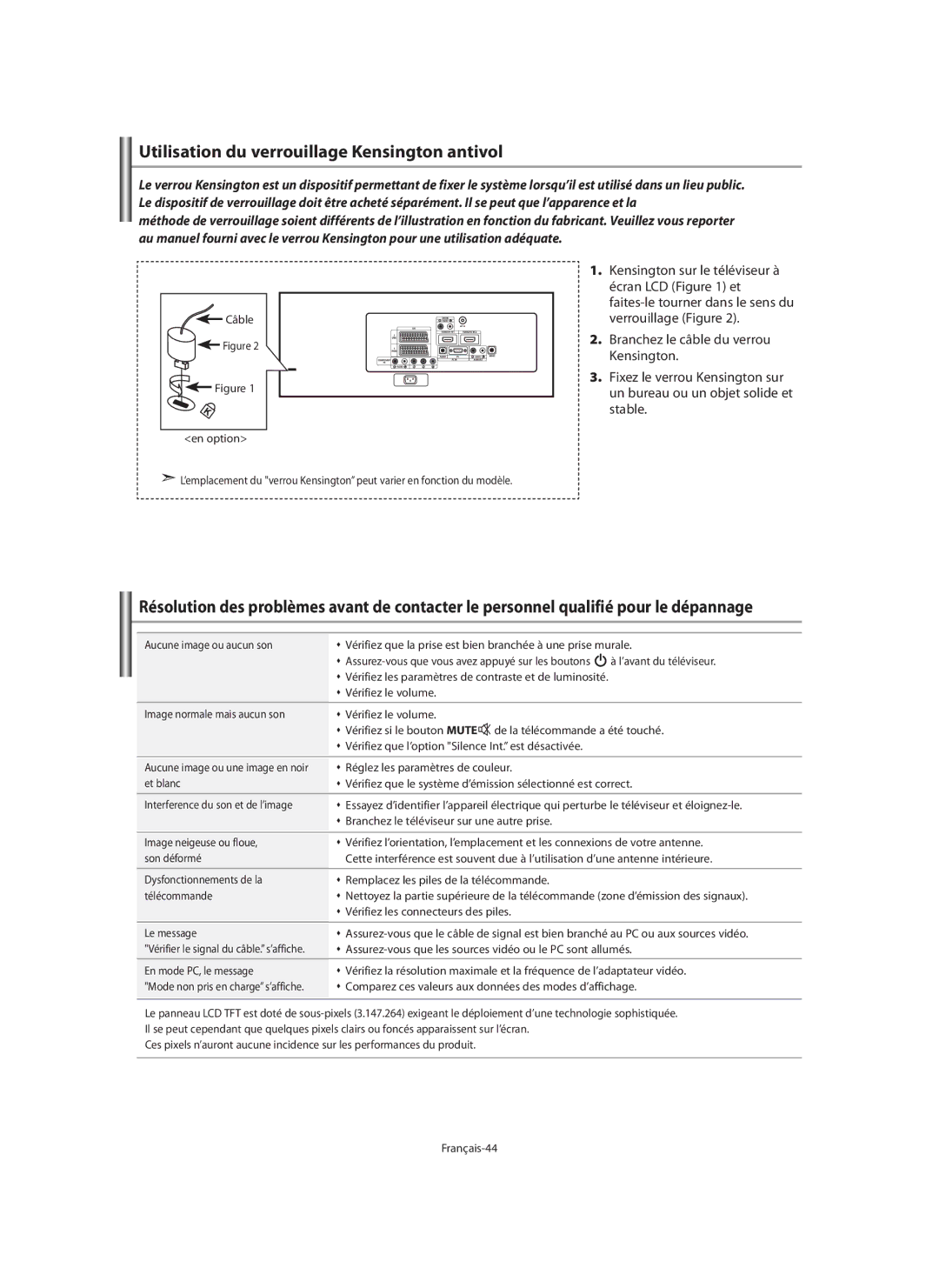 Samsung LE40M9 manual Utilisation du verrouillage Kensington antivol, Câble 