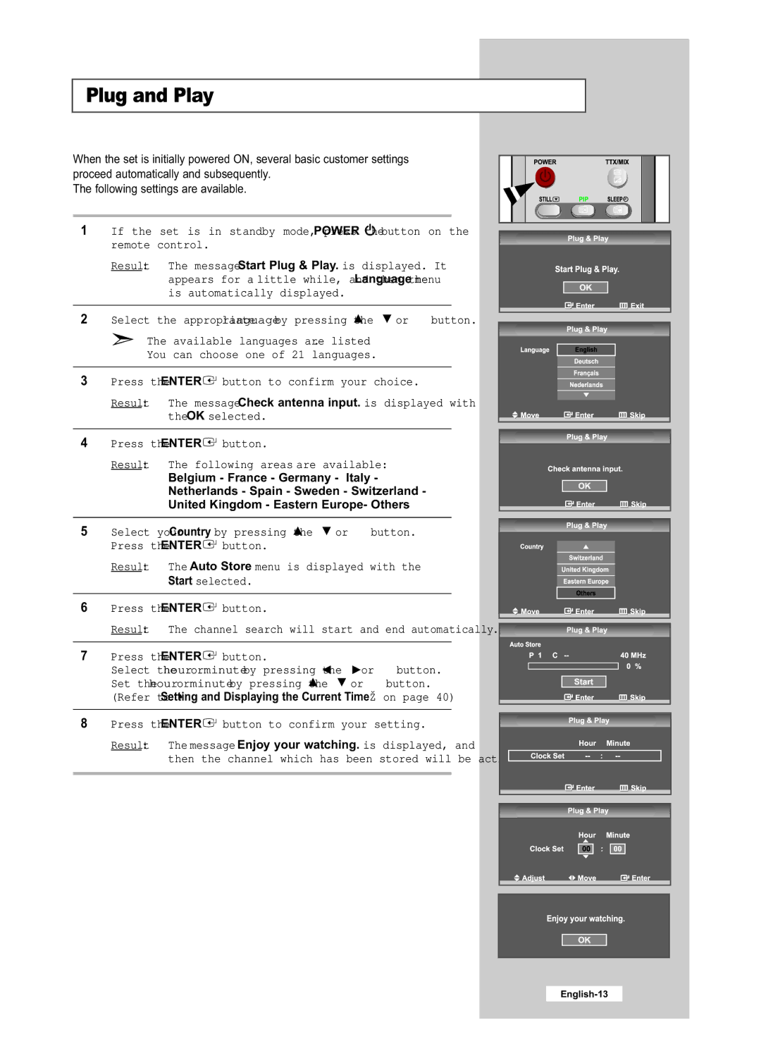 Samsung LE40R51B, LE26R51B, LE26R41B, LE32R41B, LE32R51B Plug and Play, Refer to Setting and Displaying the Current Time on 