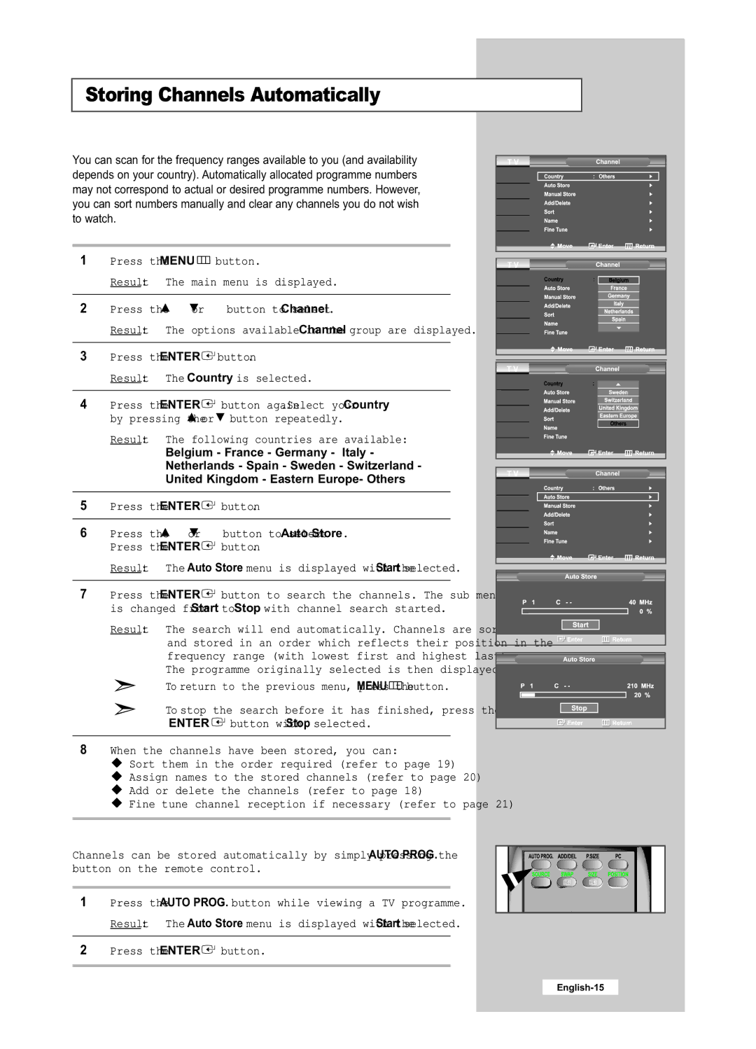 Samsung LE26R41B, LE40R51B, LE26R51B, LE32R41B, LE32R51B manual Storing Channels Automatically 