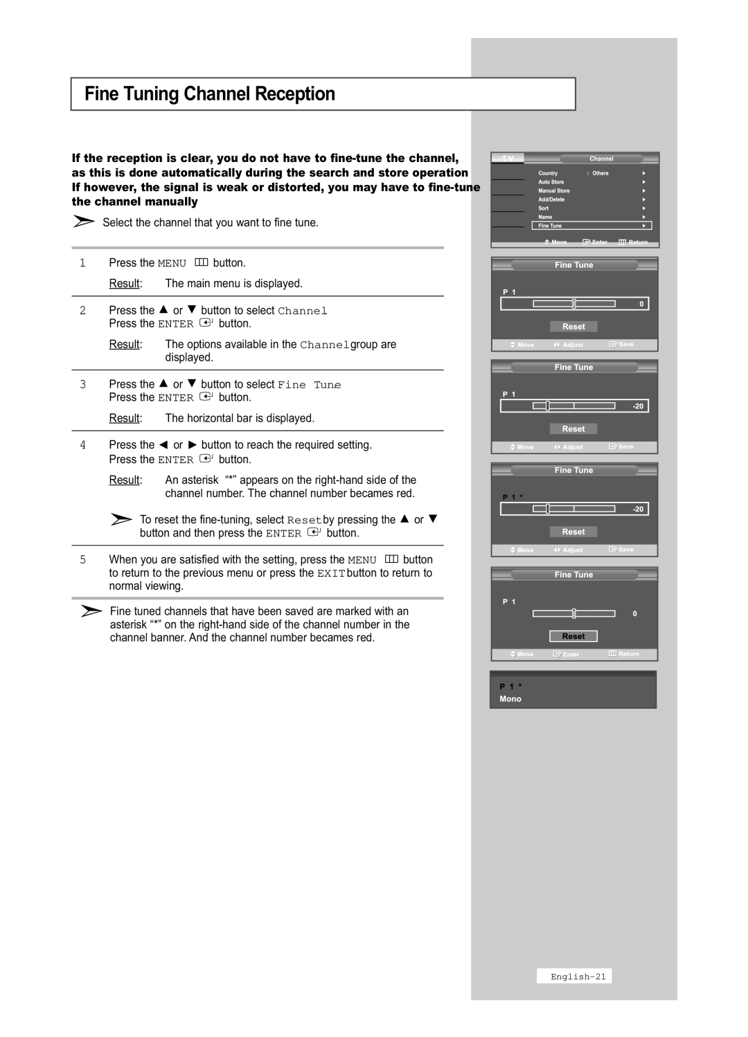 Samsung LE32R41B, LE40R51B, LE26R51B, LE26R41B, LE32R51B manual Fine Tuning Channel Reception 