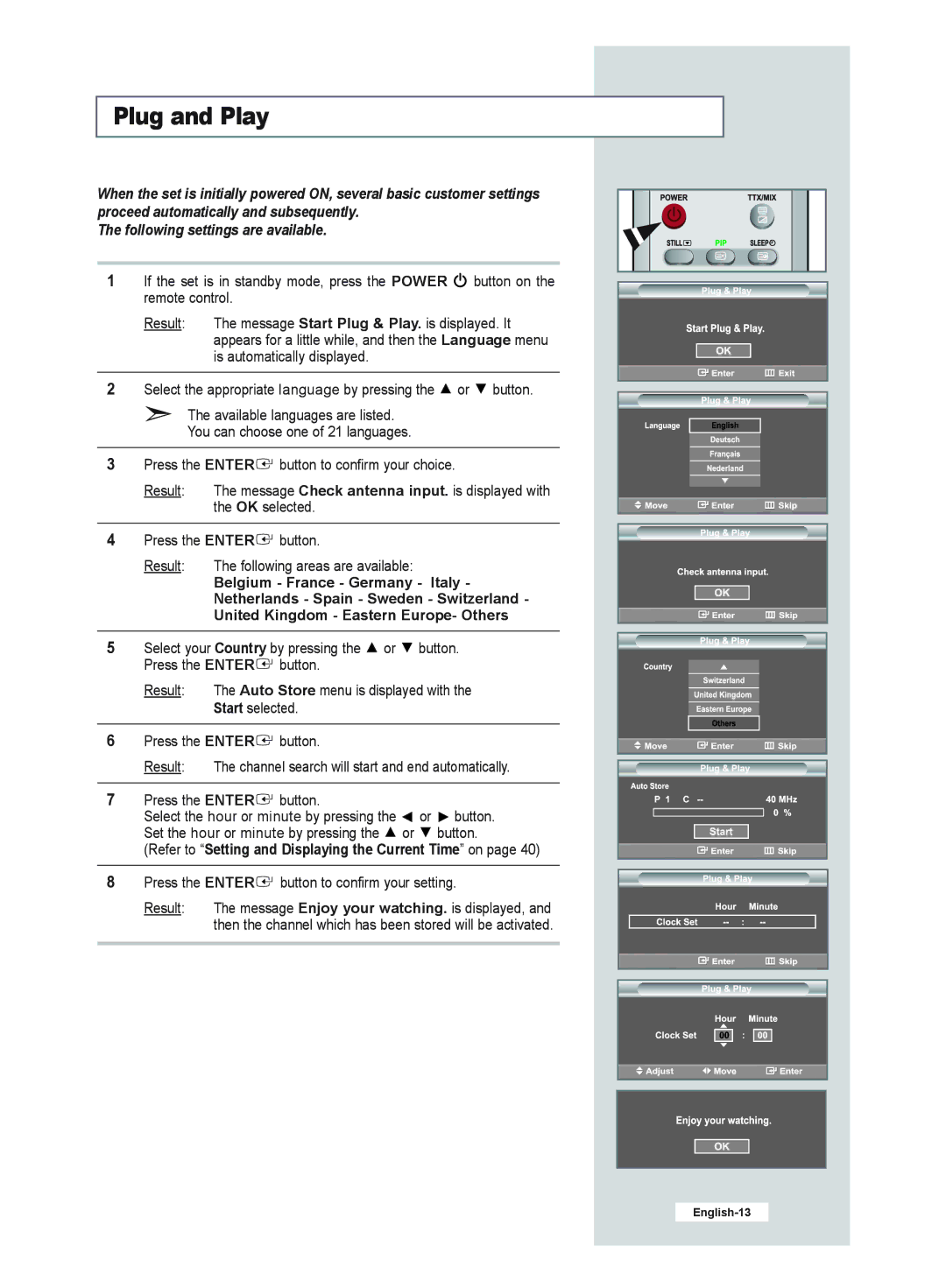 Samsung LE32R52B, LE40R51B, LE26R51B, LE32R51B manual Plug and Play, Refer to Setting and Displaying the Current Time on 