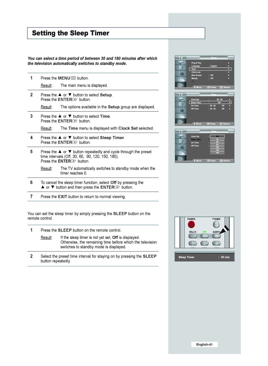 Samsung LE32R52B, LE40R51B, LE26R51B, LE32R51B manual Setting the Sleep Timer 