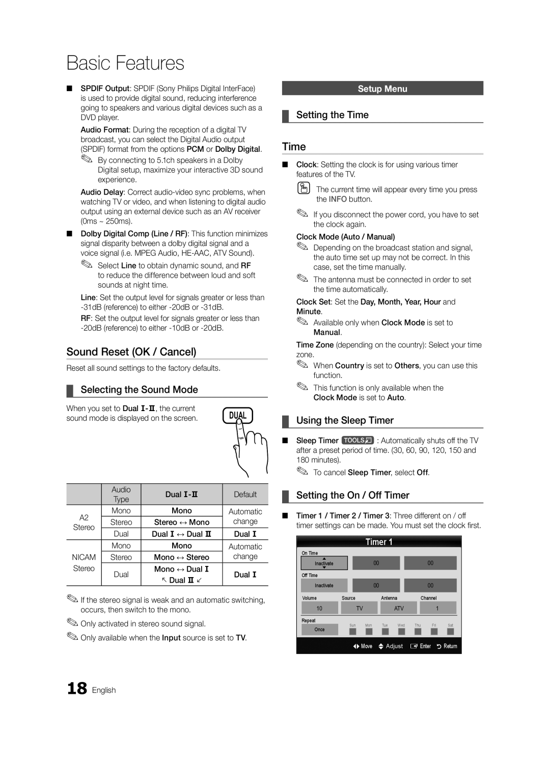 Samsung LE37C530, LE46C530, LE40C530, LE32C530 user manual Sound Reset OK / Cancel, Time 