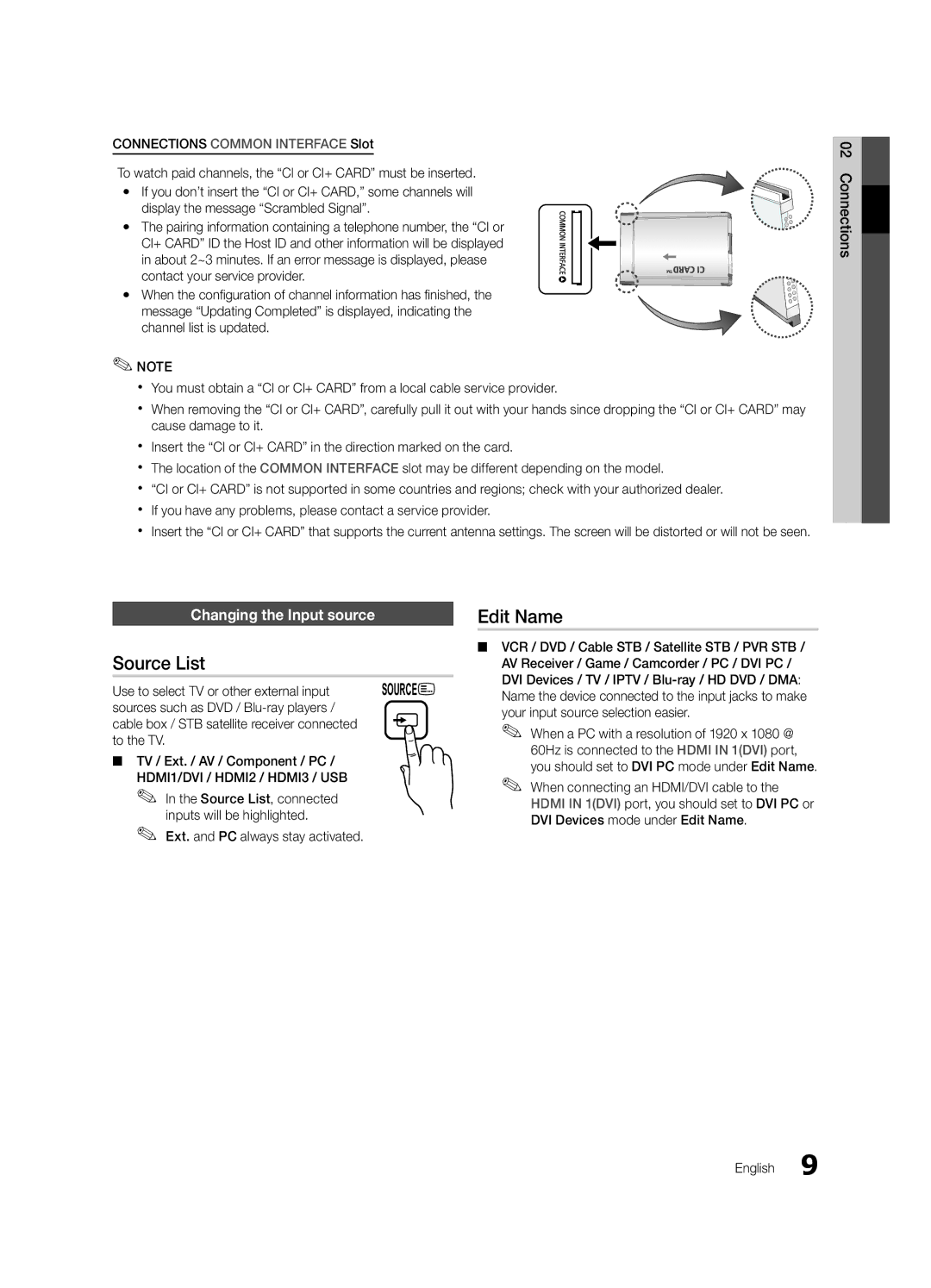 Samsung LE40C530, LE46C530 Source List, Edit Name, Changing the Input source, Use to select TV or other external input 