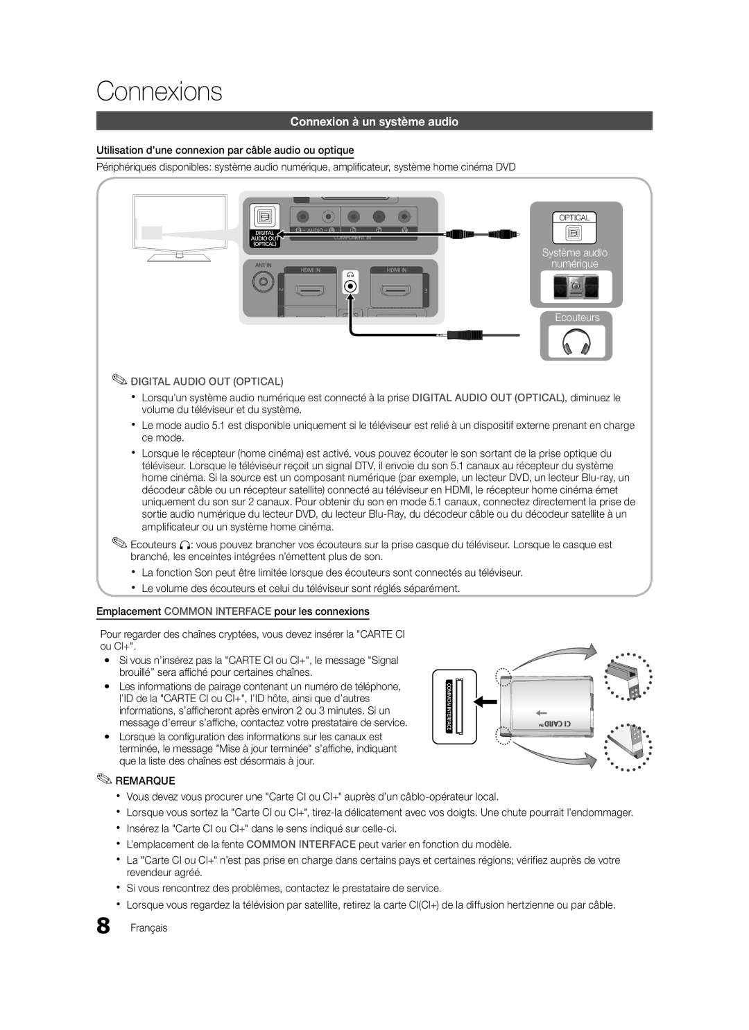 Samsung LE37C570, LE46C579, LE40C570, LE40C579, LE37C579, LE32C579, LE32C570, LE46C570 user manual Connexion à un système audio 