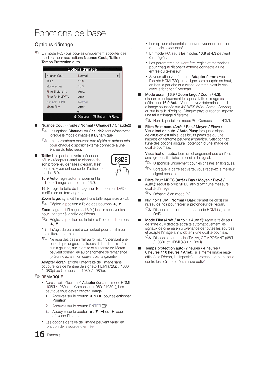 Samsung LE37C570 Options d’image, Nuance Coul. Froide / Normal / Chaude1 / Chaude2, 1080p ou Composant 1080i / 1080p 