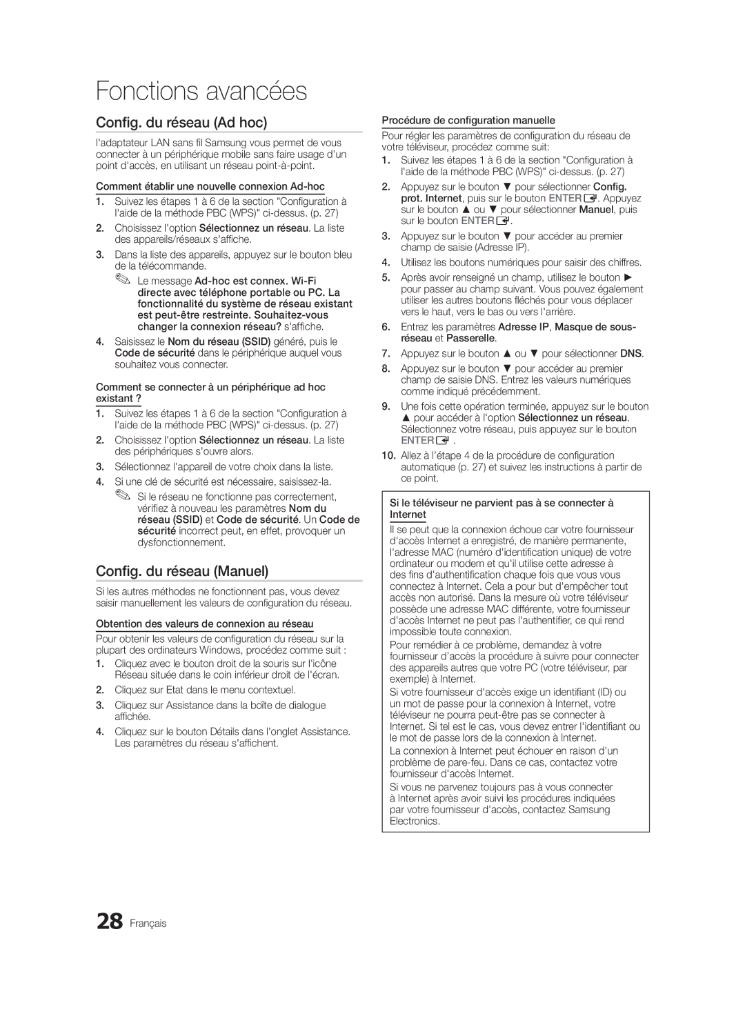 Samsung LE32C570, LE46C579, LE40C570, LE37C570 Config. du réseau Ad hoc, Comment établir une nouvelle connexion Ad-hoc 