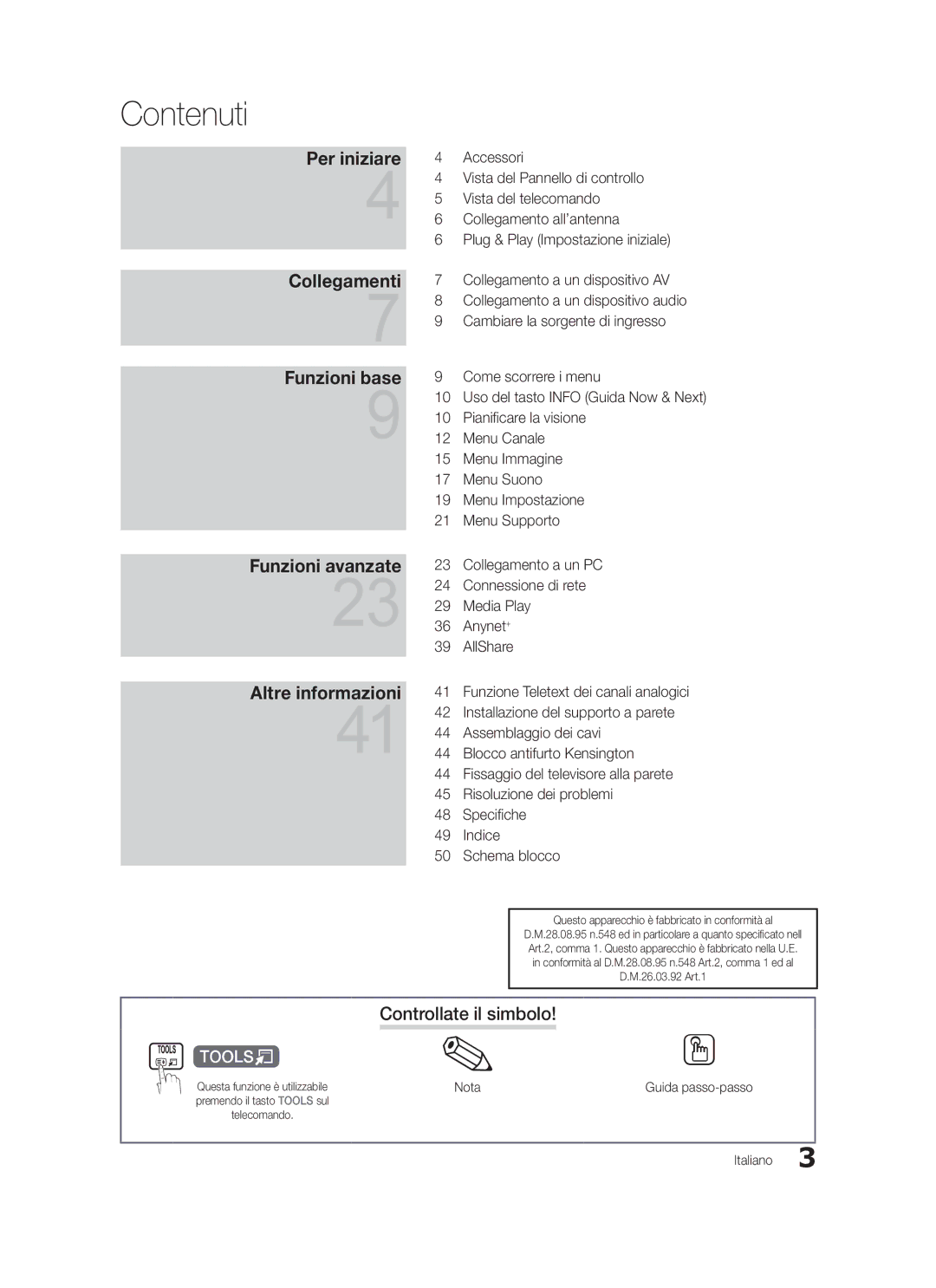 Samsung LE32C570, LE46C579, LE40C570, LE37C570, LE40C579, LE37C579 Contenuti, Controllate il simbolo, Nota, Guida passo-passo 