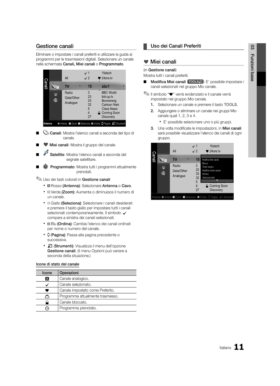 Samsung LE32C570, LE46C579, LE40C570, LE37C570, LE40C579 Gestione canali, Miei canali, Uso dei Canali Preferiti, Un canale 