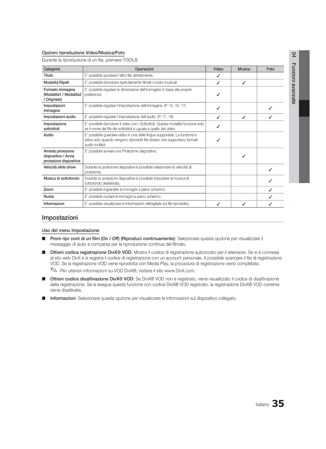 Samsung LE32C570, LE46C579, LE40C570, LE37C570, LE40C579, LE37C579, LE32C579, LE46C570 user manual Impostazioni 