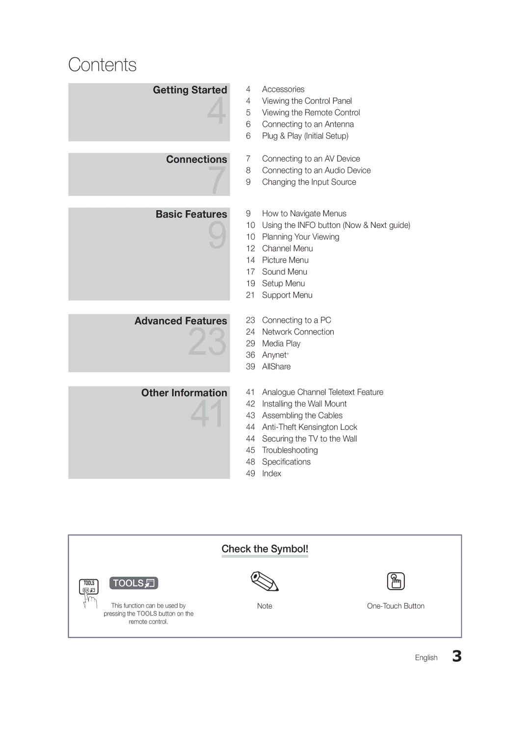 Samsung LE40C579, LE46C579, LE40C570, LE37C570, LE37C579, LE32C579, LE32C570, LE46C570 user manual Contents 