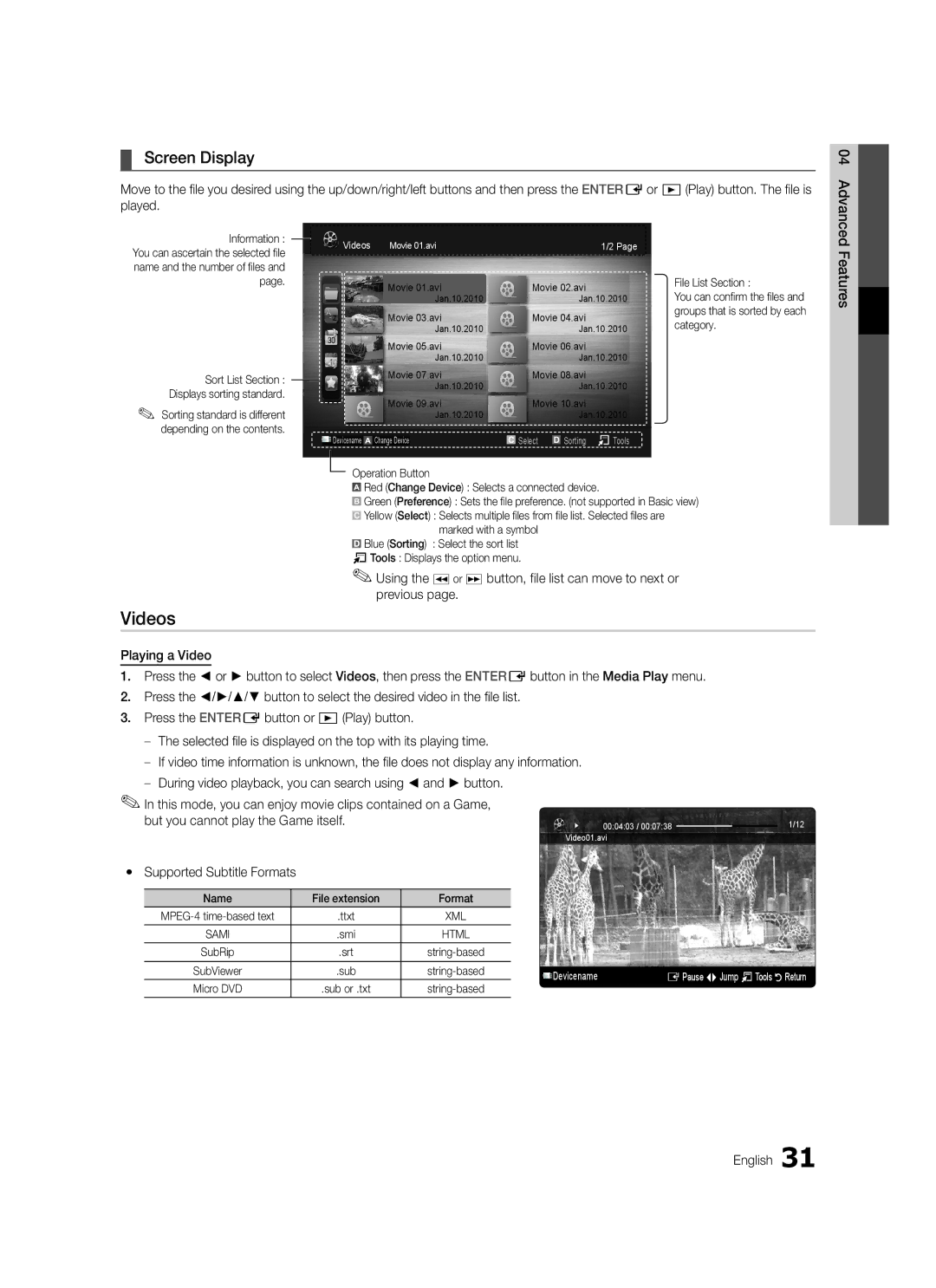 Samsung LE46C570, LE46C579, LE40C570, LE37C570 Videos, Screen Display, Features, But you cannot play the Game itself 