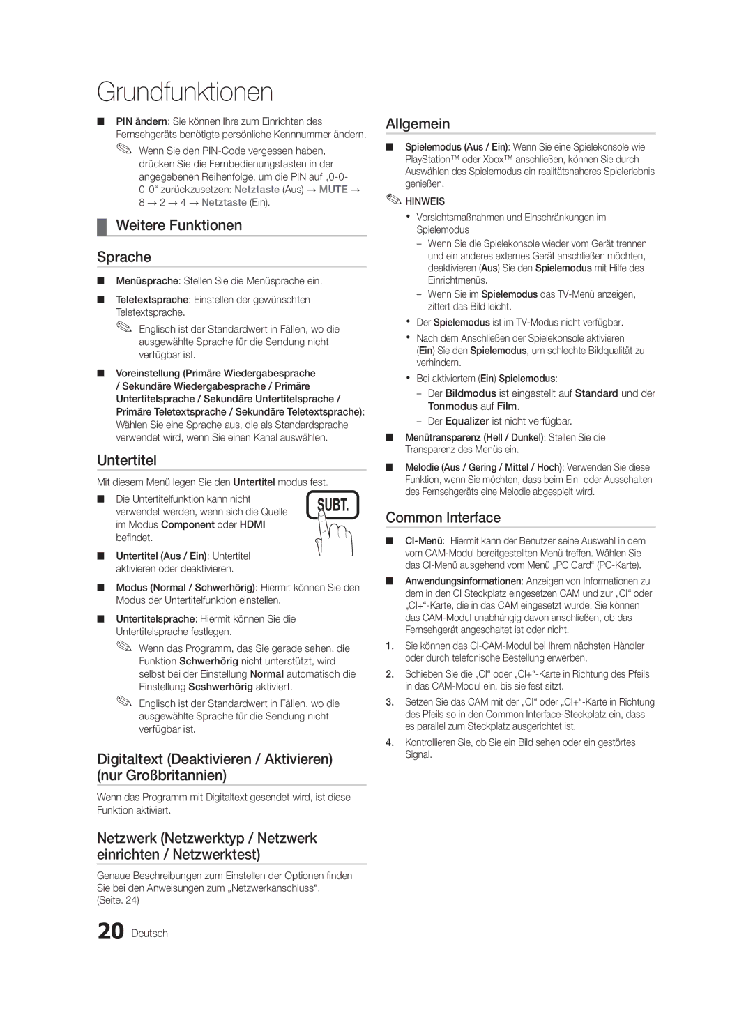 Samsung LE32C579 Weitere Funktionen Sprache, Untertitel, Digitaltext Deaktivieren / Aktivieren nur Großbritannien, Seite 