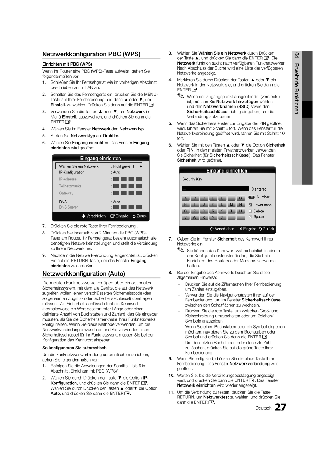 Samsung LE37C579, LE46C579, LE40C570 Netzwerkkonfiguration PBC WPS, Die meisten Funknetzwerke verfügen über ein optionales 