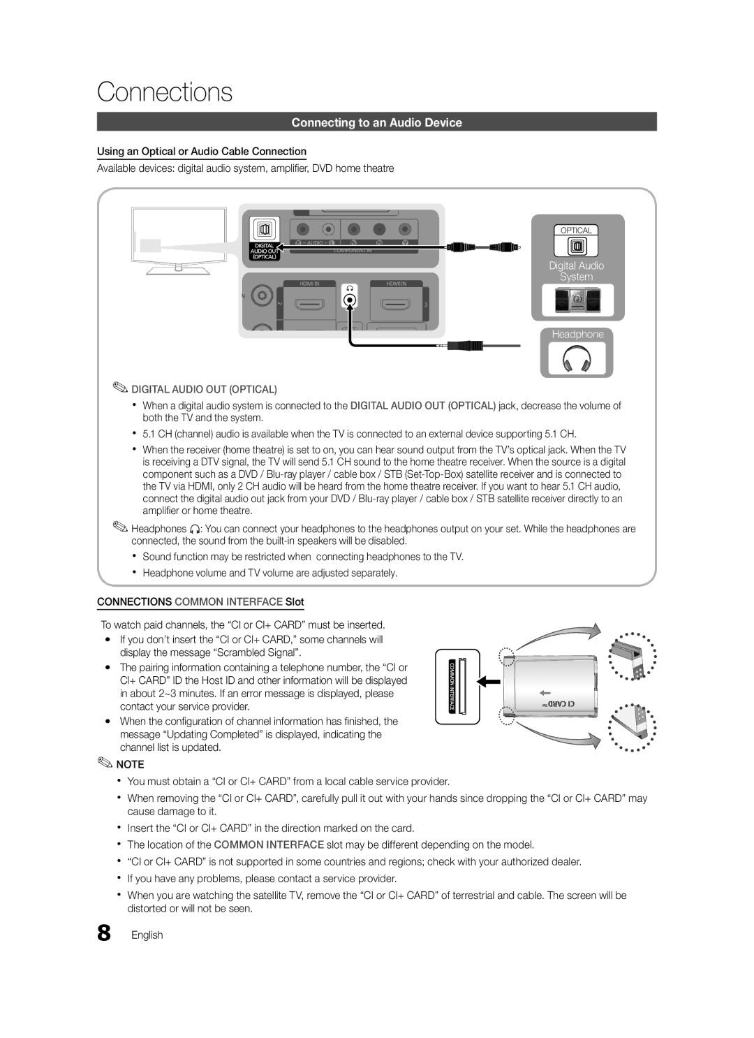 Samsung LE46C579, LE40C570, LE37C570, LE40C579, LE37C579, LE32C579 Connecting to an Audio Device, Digital Audio OUT Optical 