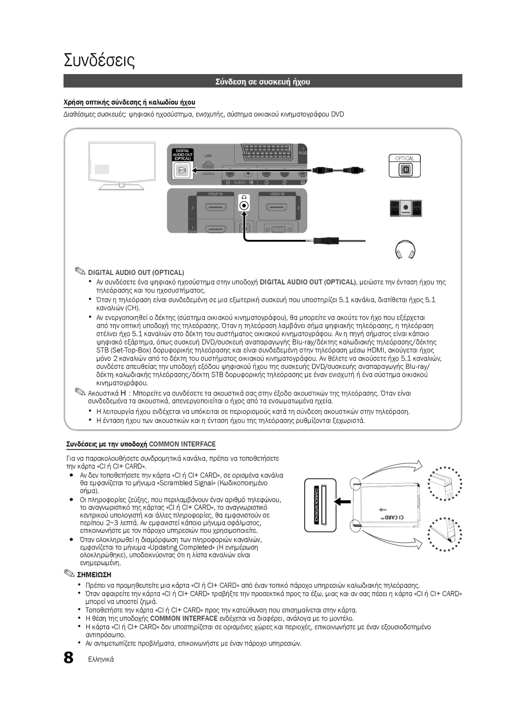 Samsung LE32C630, LE46C630, LE40C630, LE37C630 user manual Σύνδεση σε συσκευή ήχου 