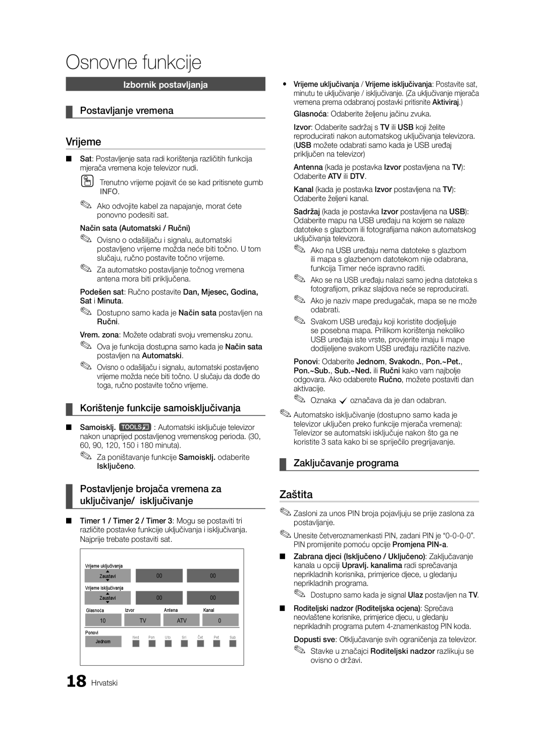 Samsung LE32C630, LE46C630, LE40C630, LE37C630 user manual Vrijeme, Zaštita 