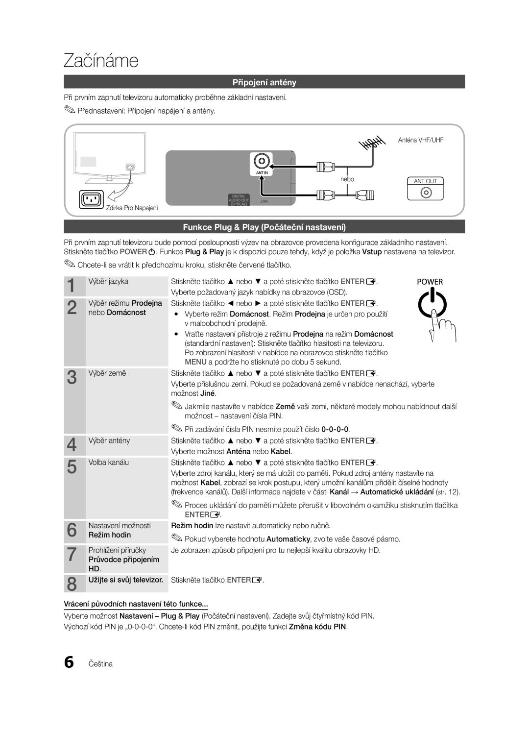 Samsung LE46C630, LE40C630, LE37C630, LE32C630 user manual Připojení antény, Funkce Plug & Play Počáteční nastavení 