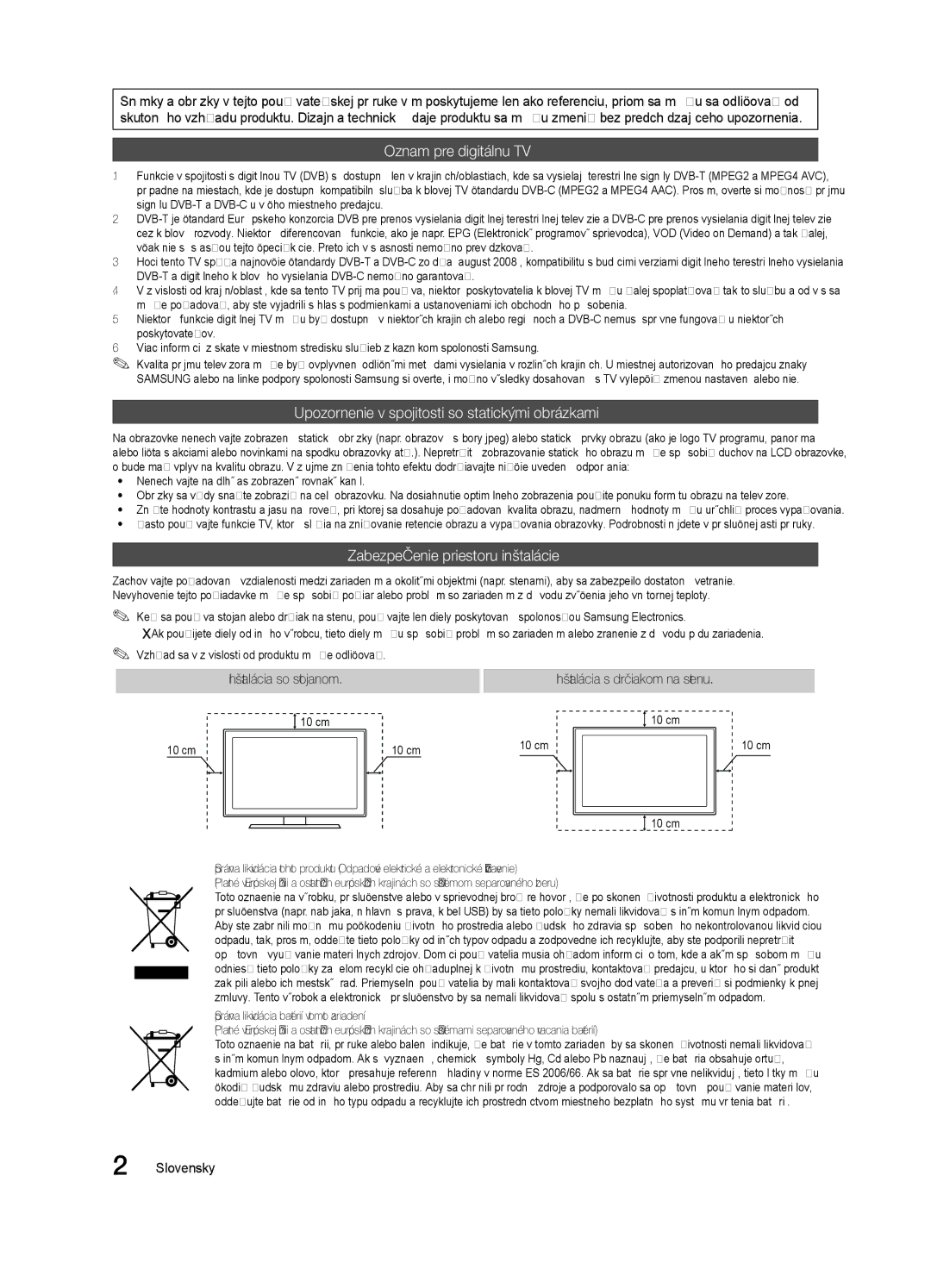 Samsung LE40C630, LE46C630, LE37C630, LE32C630 Oznam pre digitálnu TV, Upozornenie v spojitosti so statickými obrázkami 