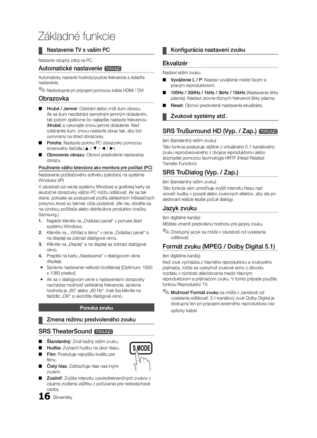 Samsung LE32C630, LE46C630, LE40C630 Automatické nastavenie t, SRS TruSurround HD Vyp. / Zap. t, SRS TruDialog Vyp. / Zap 