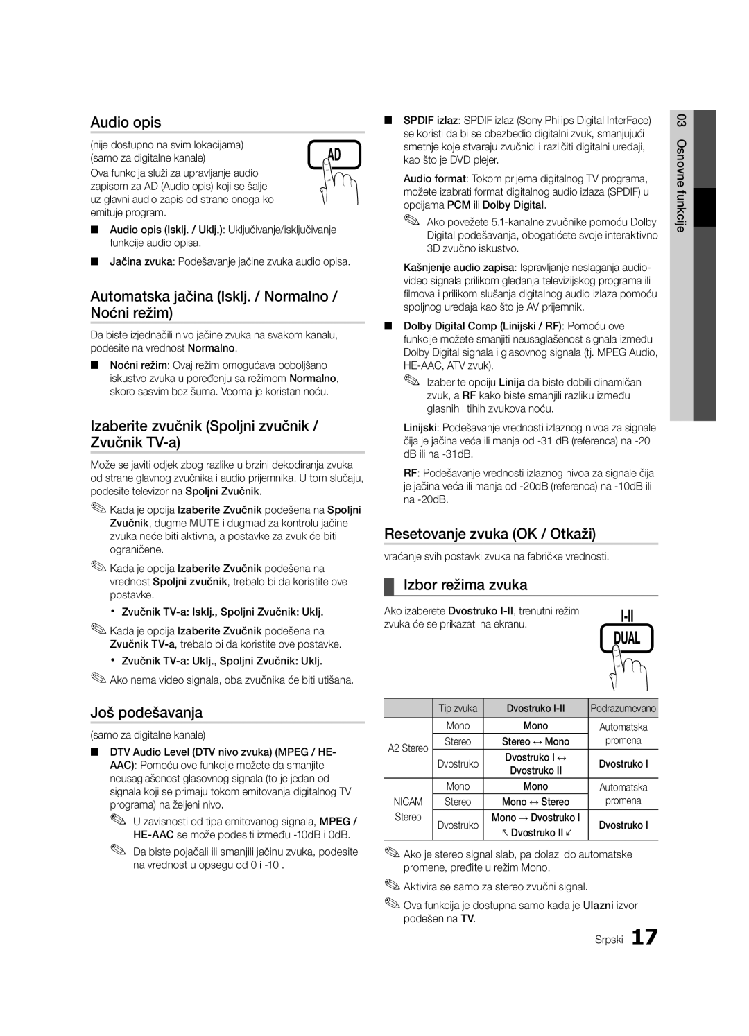 Samsung LE37C630 Automatska jačina Isklj. / Normalno / Noćni režim, Izaberite zvučnik Spoljni zvučnik / Zvučnik TV-a 