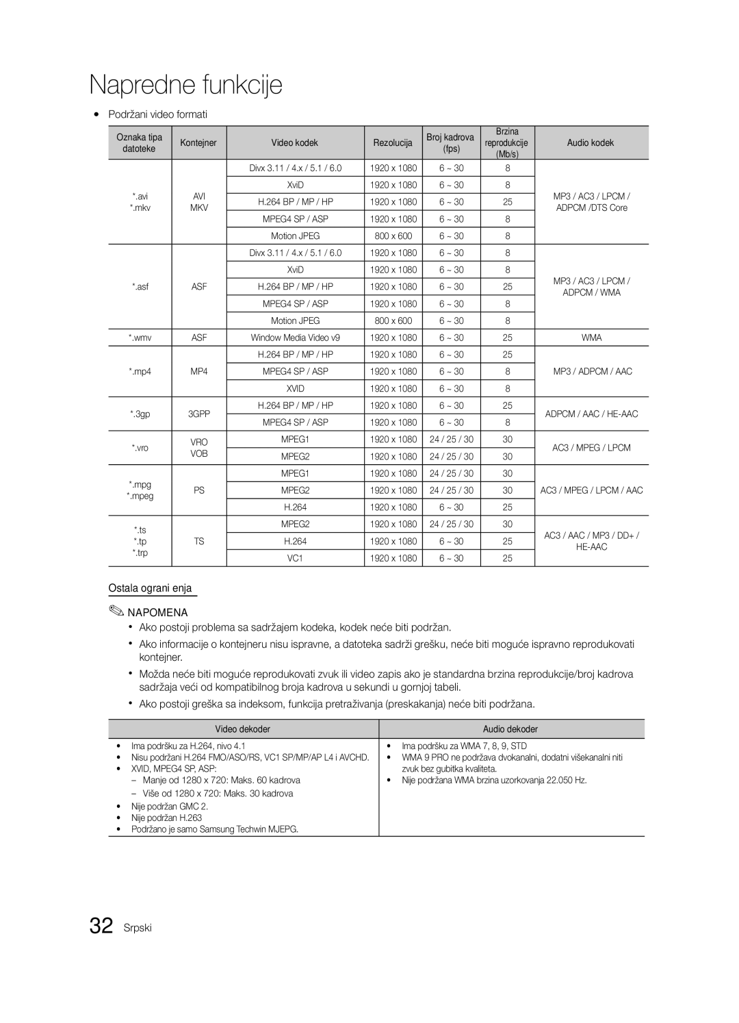 Samsung LE40C630, LE46C630, LE37C630, LE32C630 user manual Ostala ograničenja, Zvuk bez gubitka kvaliteta 