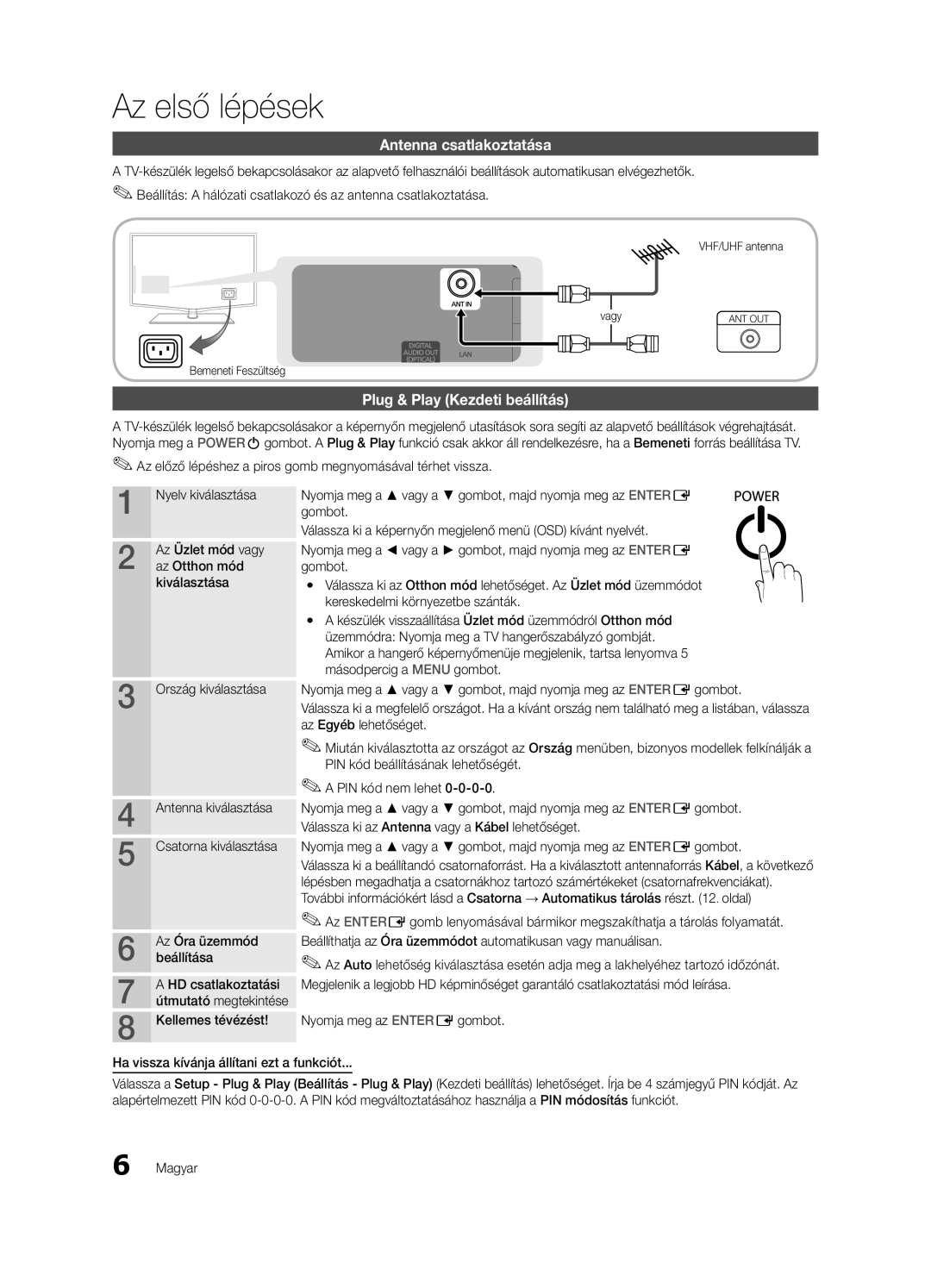 Samsung LE32C630, LE46C630, LE40C630, LE37C630 user manual Antenna csatlakoztatása, Plug & Play Kezdeti beállítás 