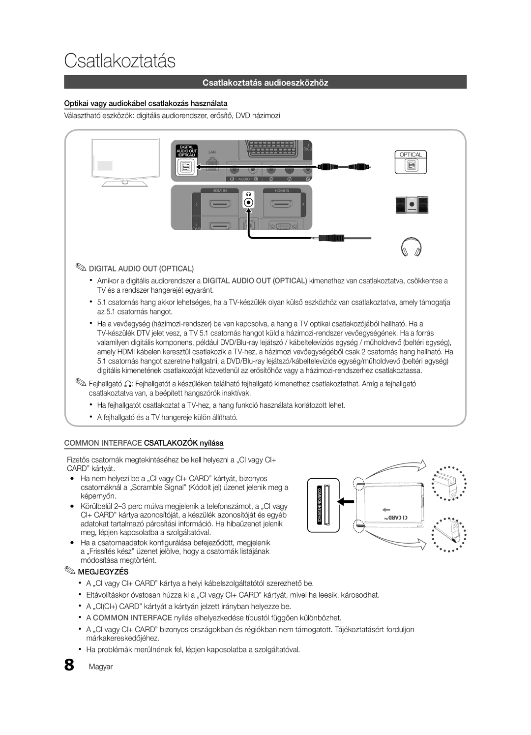 Samsung LE40C630, LE46C630, LE37C630, LE32C630 user manual Csatlakoztatás audioeszközhöz 