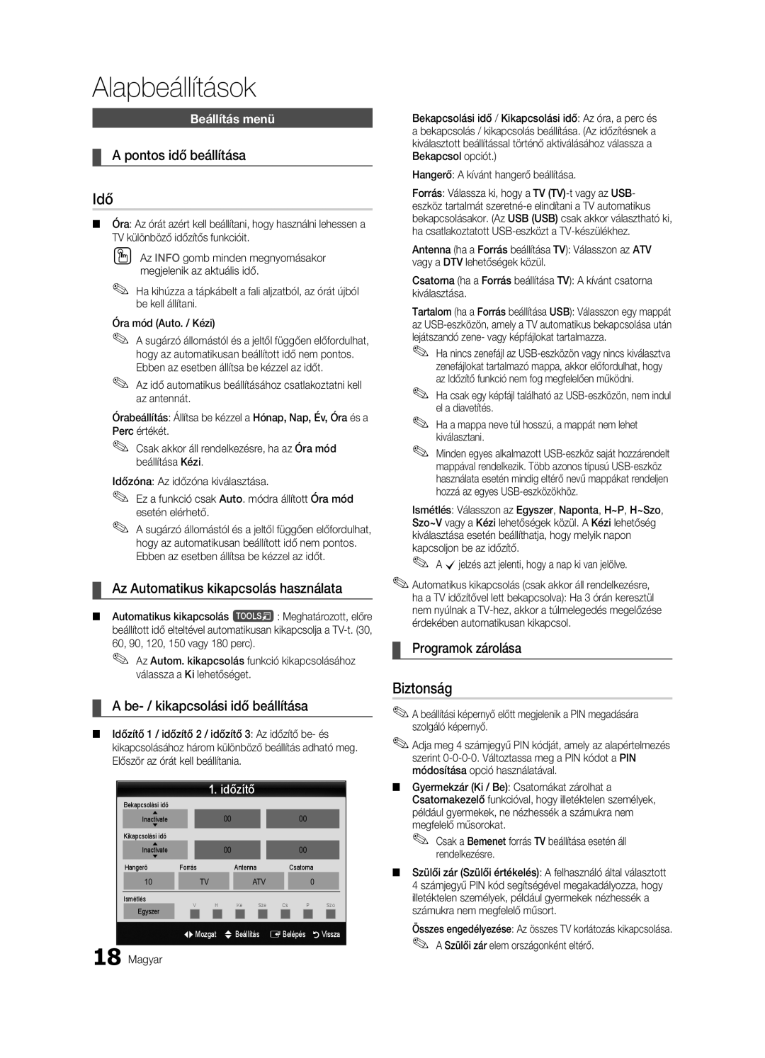 Samsung LE32C630, LE46C630, LE40C630, LE37C630 user manual Idő, Biztonság 