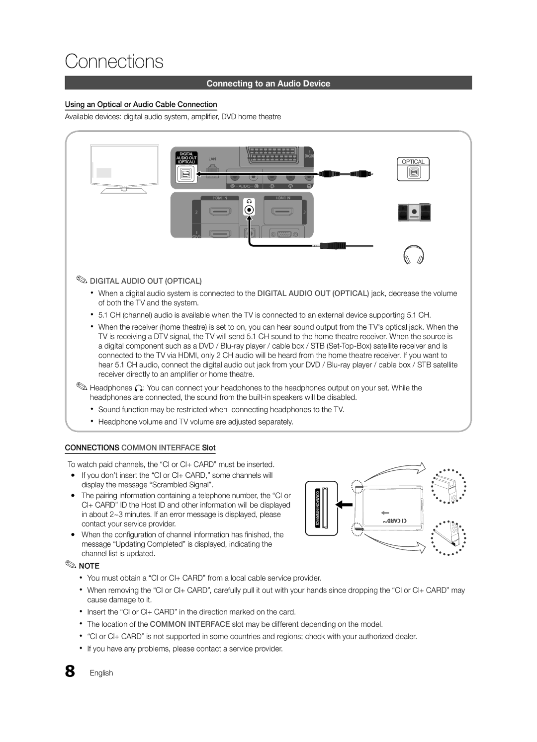 Samsung LE46C630, LE40C630, LE37C630, LE32C630 user manual Connecting to an Audio Device, Digital Audio OUT Optical 