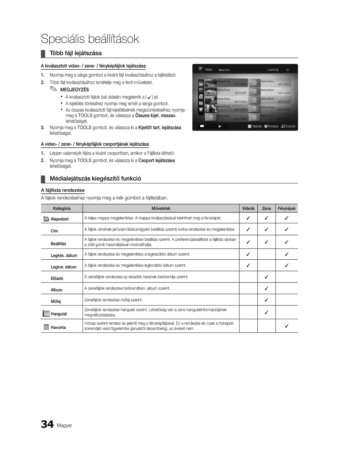 Samsung LE32C630, LE46C630, LE40C630, LE37C630 user manual Több fájl lejátszása, Médialejátszás kiegészítő funkció 