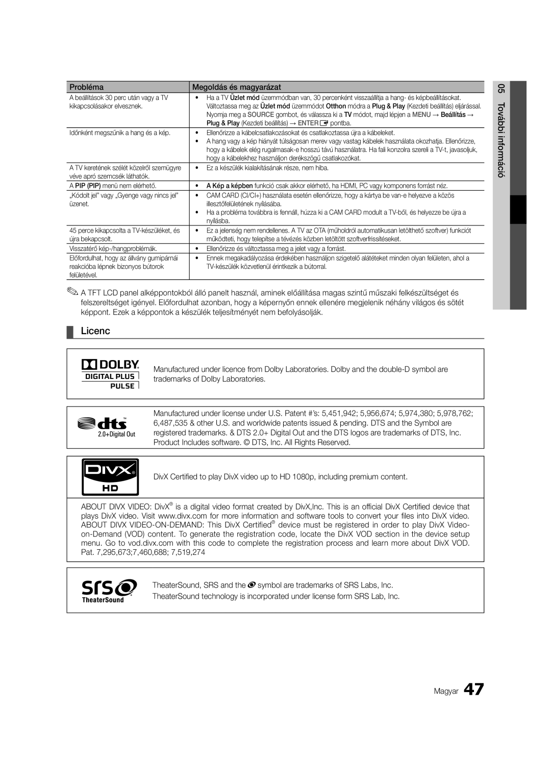 Samsung LE46C630, LE40C630, LE37C630, LE32C630 user manual Licenc 