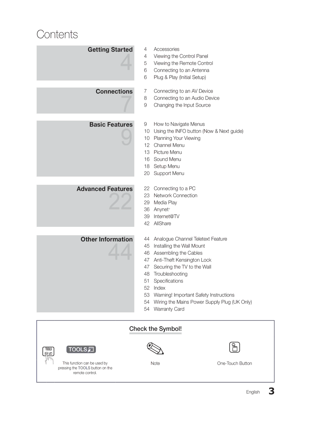 Samsung LE40C650, LE46C652, LE55B650, LE46C650, LE40C652, LE37C650, LE32C652, LE32C650 user manual Contents 