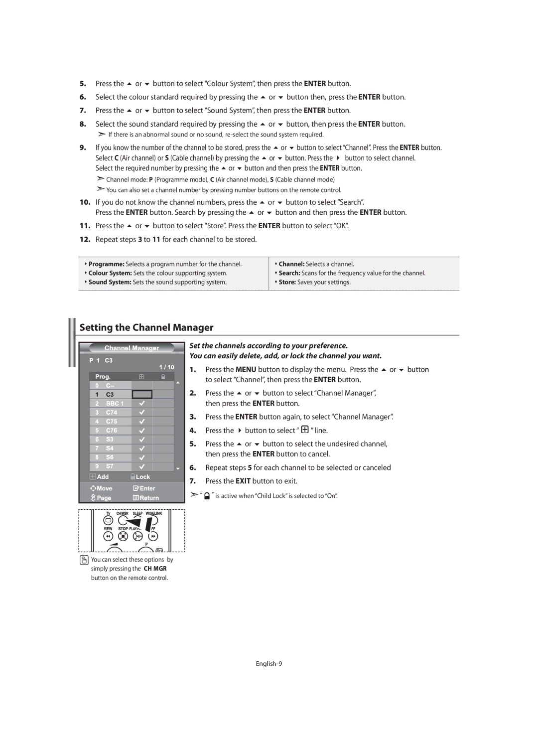 Samsung LE40F7, LE46F7 manual Setting the Channel Manager 