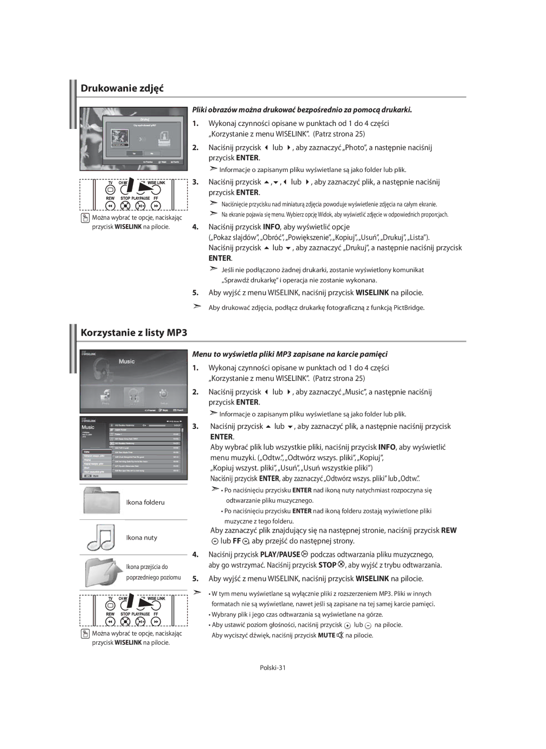 Samsung LE40F7, LE46F7 Drukowanie zdjęć, Korzystanie z listy MP3, Wykonaj czynności opisane w punktach od 1 do 4 części 