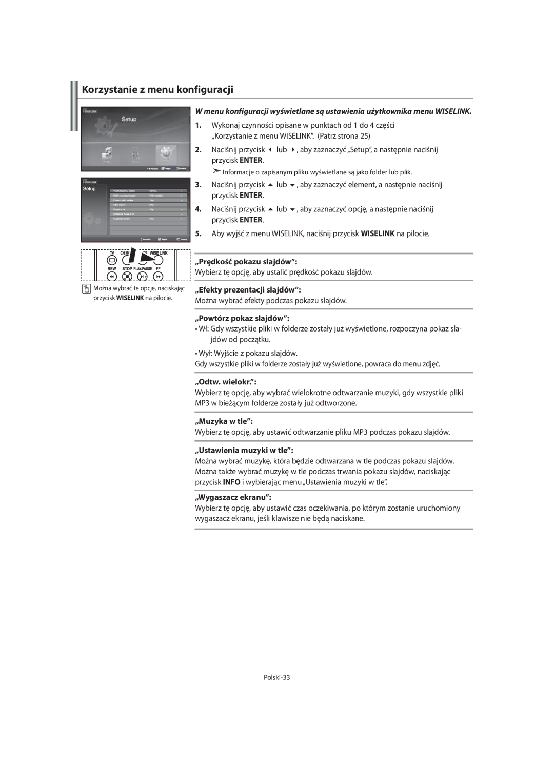 Samsung LE40F7, LE46F7 manual Korzystanie z menu konfiguracji 