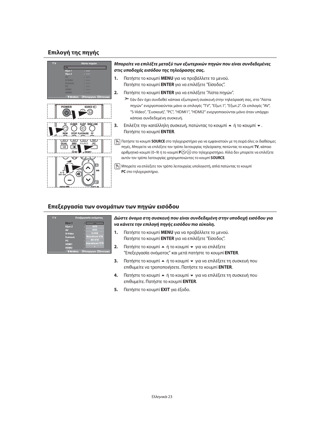 Samsung LE40F7, LE46F7 manual Επεξεργασία των ονομάτων των πηγών εισόδου 