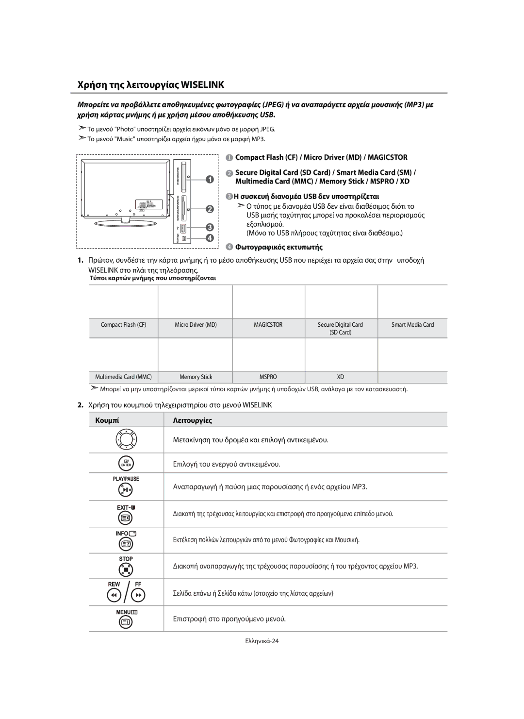 Samsung LE46F7, LE40F7 manual Επιλογή του ενεργού αντικειμένου, Αναπαραγωγή ή παύση μιας παρουσίασης ή ενός αρχείου MP3 