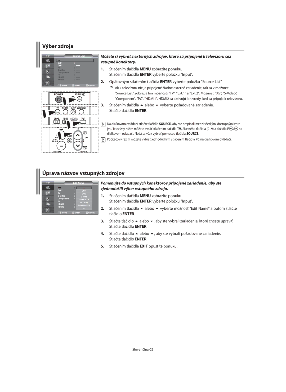 Samsung LE40F7, LE46F7 manual Výber zdroja, Úprava názvov vstupných zdrojov, Zjednodušili výber vstupného zdroja 