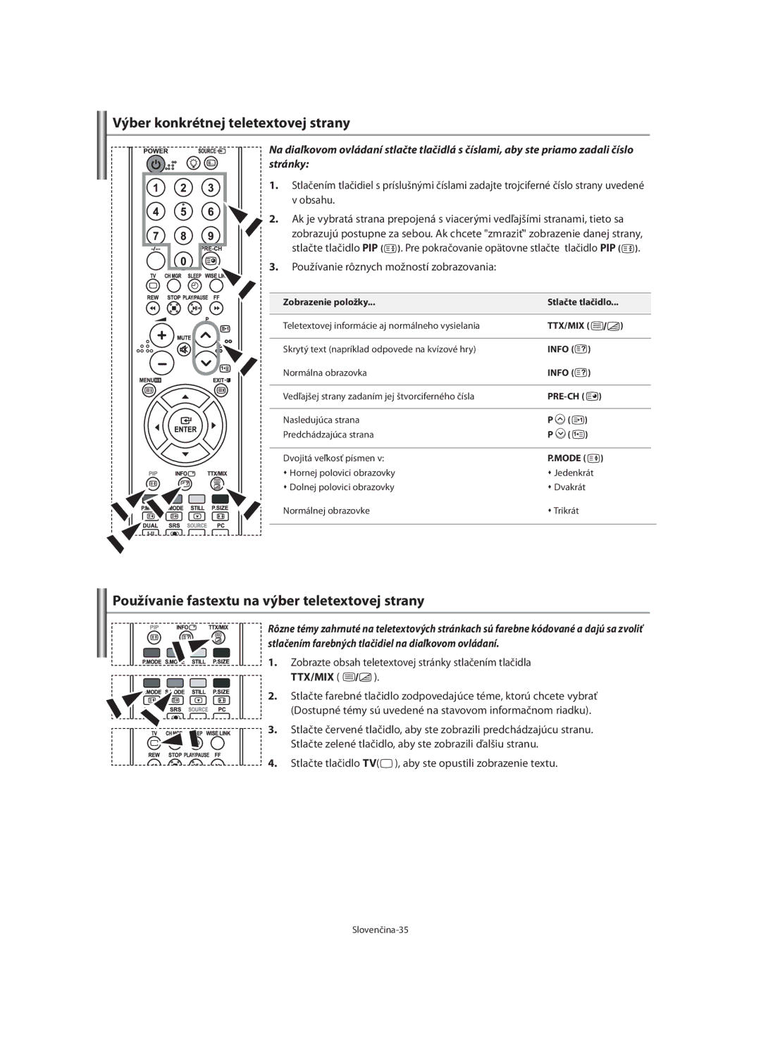 Samsung LE40F7, LE46F7 manual Výber konkrétnej teletextovej strany, Používanie fastextu na výber teletextovej strany 