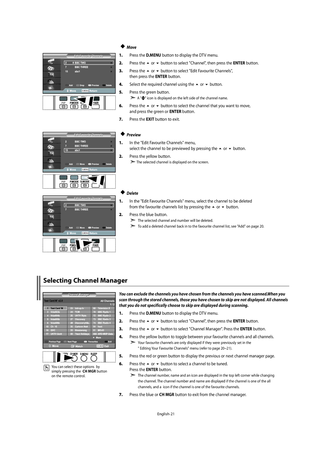 Samsung LE46M5 manual Selecting Channel Manager, Move, Preview, Delete 