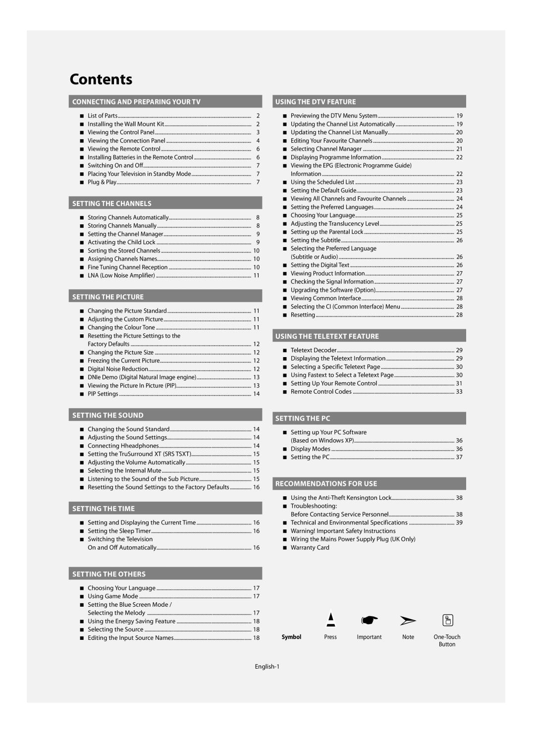 Samsung LE46M5 manual Contents 