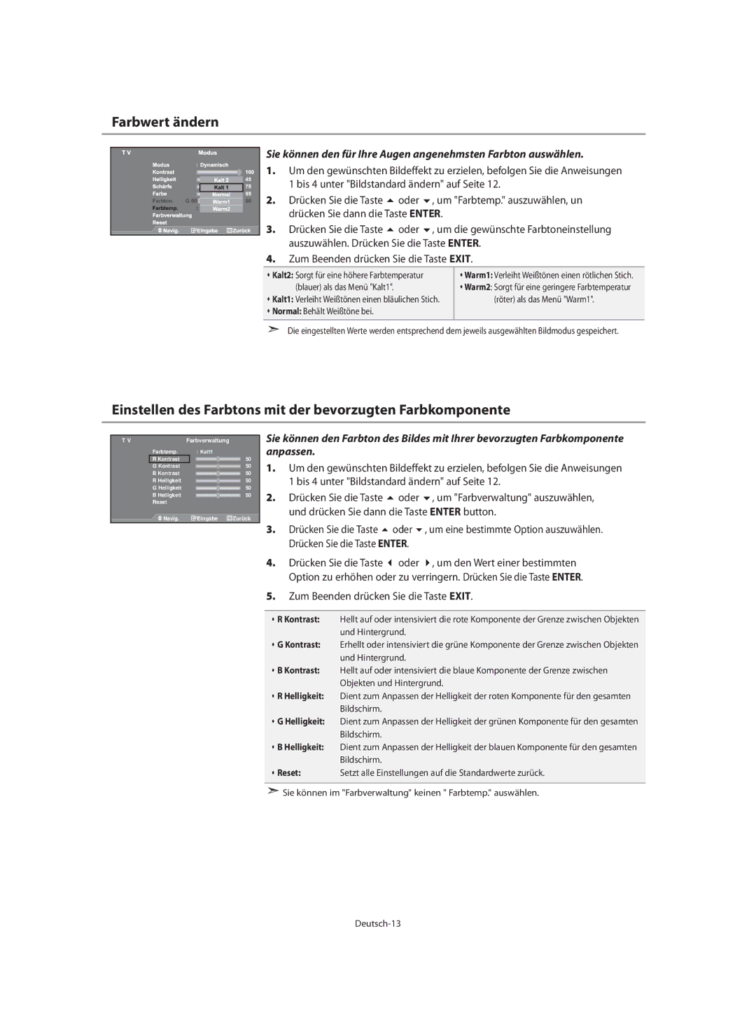 Samsung LE40N7, LE46N7, LE32N7 manual Farbwert ändern, Einstellen des Farbtons mit der bevorzugten Farbkomponente 