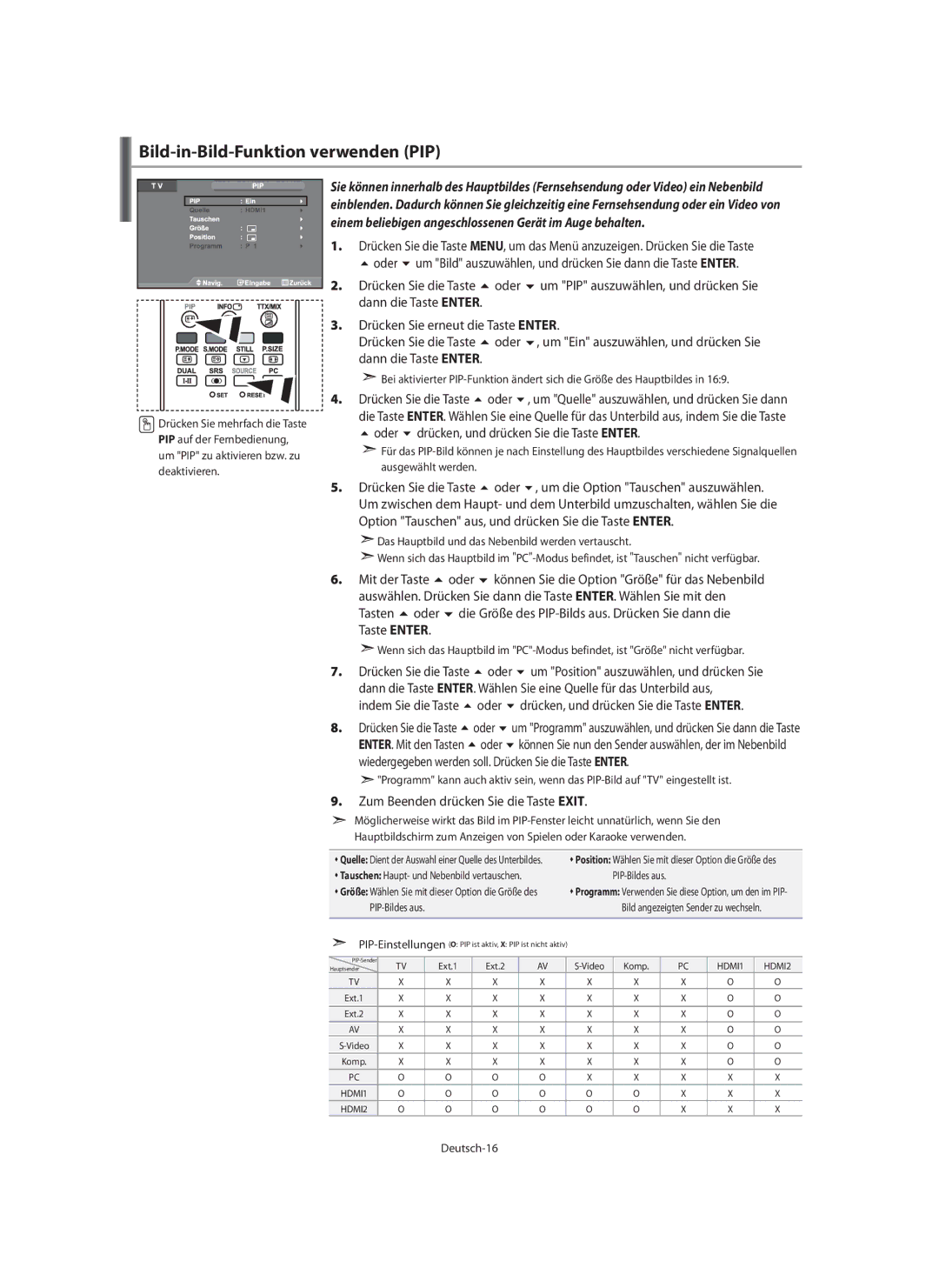 Samsung LE40N7, LE46N7, LE32N7 manual Bild-in-Bild-Funktion verwenden PIP 