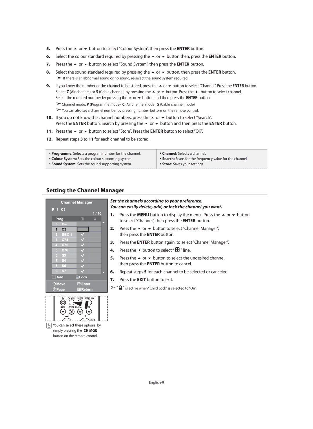 Samsung LE32N7, LE46N7, LE40N7 manual Setting the Channel Manager 