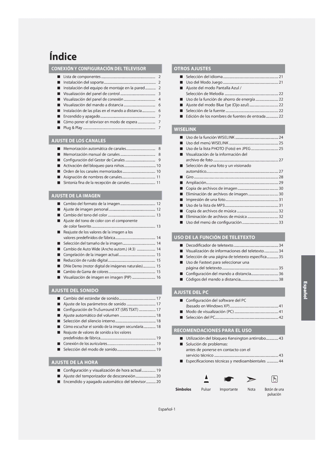 Samsung LE32N7, LE46N7, LE40N7 manual Símbolos 