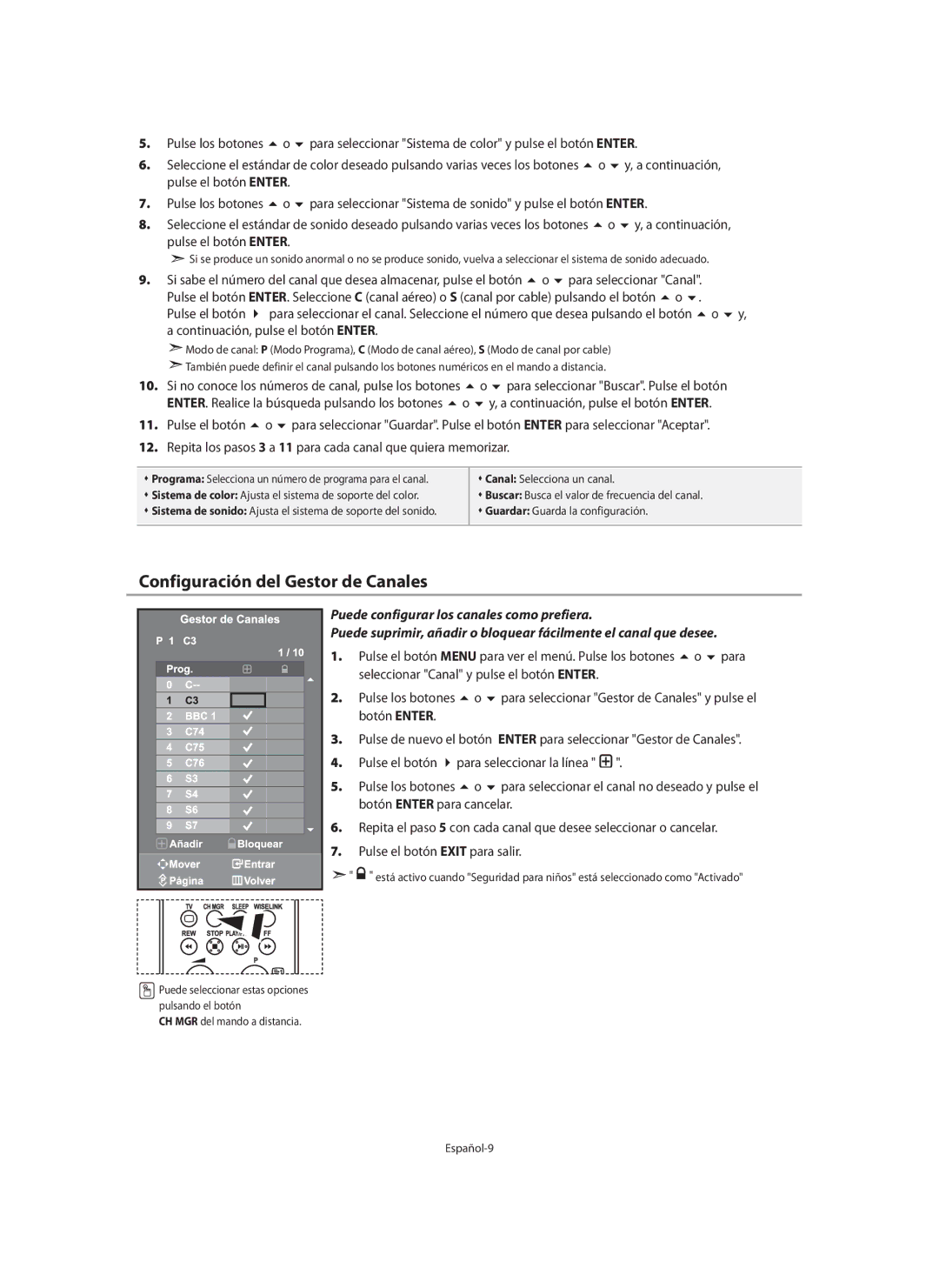 Samsung LE40N7, LE46N7, LE32N7 manual Configuración del Gestor de Canales 