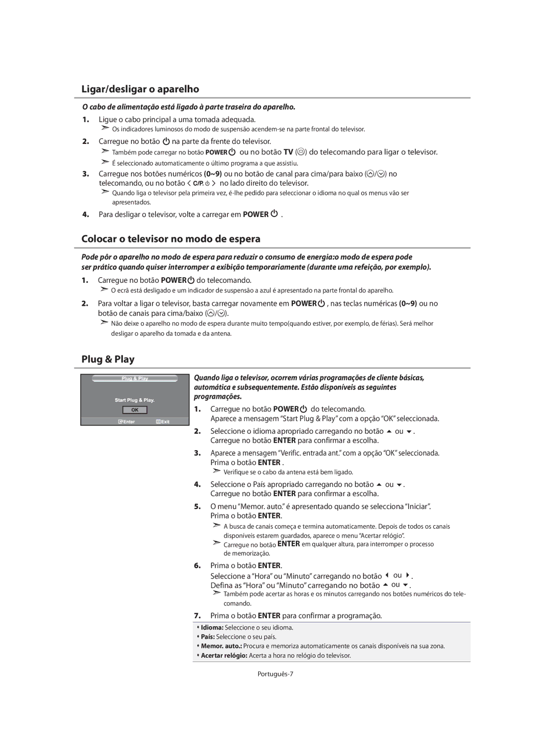 Samsung LE40N7, LE46N7, LE32N7 manual Ligar/desligar o aparelho, Colocar o televisor no modo de espera 