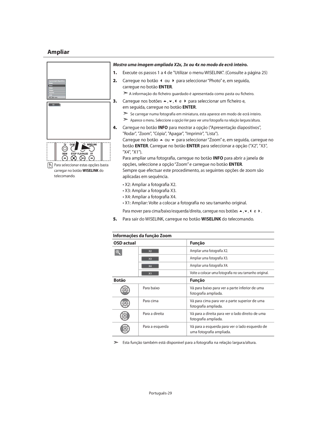 Samsung LE32N7, LE46N7, LE40N7 manual Ampliar, Informações da função Zoom OSD actual Função, Botão Função 