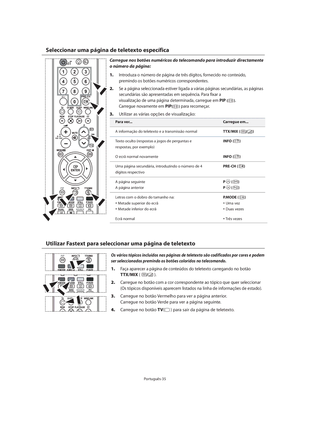 Samsung LE32N7 Seleccionar uma página de teletexto específica, Utilizar Fastext para seleccionar uma página de teletexto 